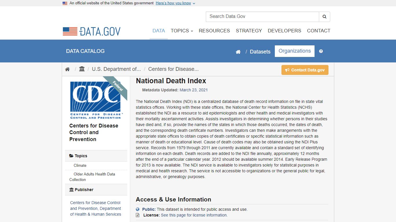 National Death Index - Catalog - Data.gov
