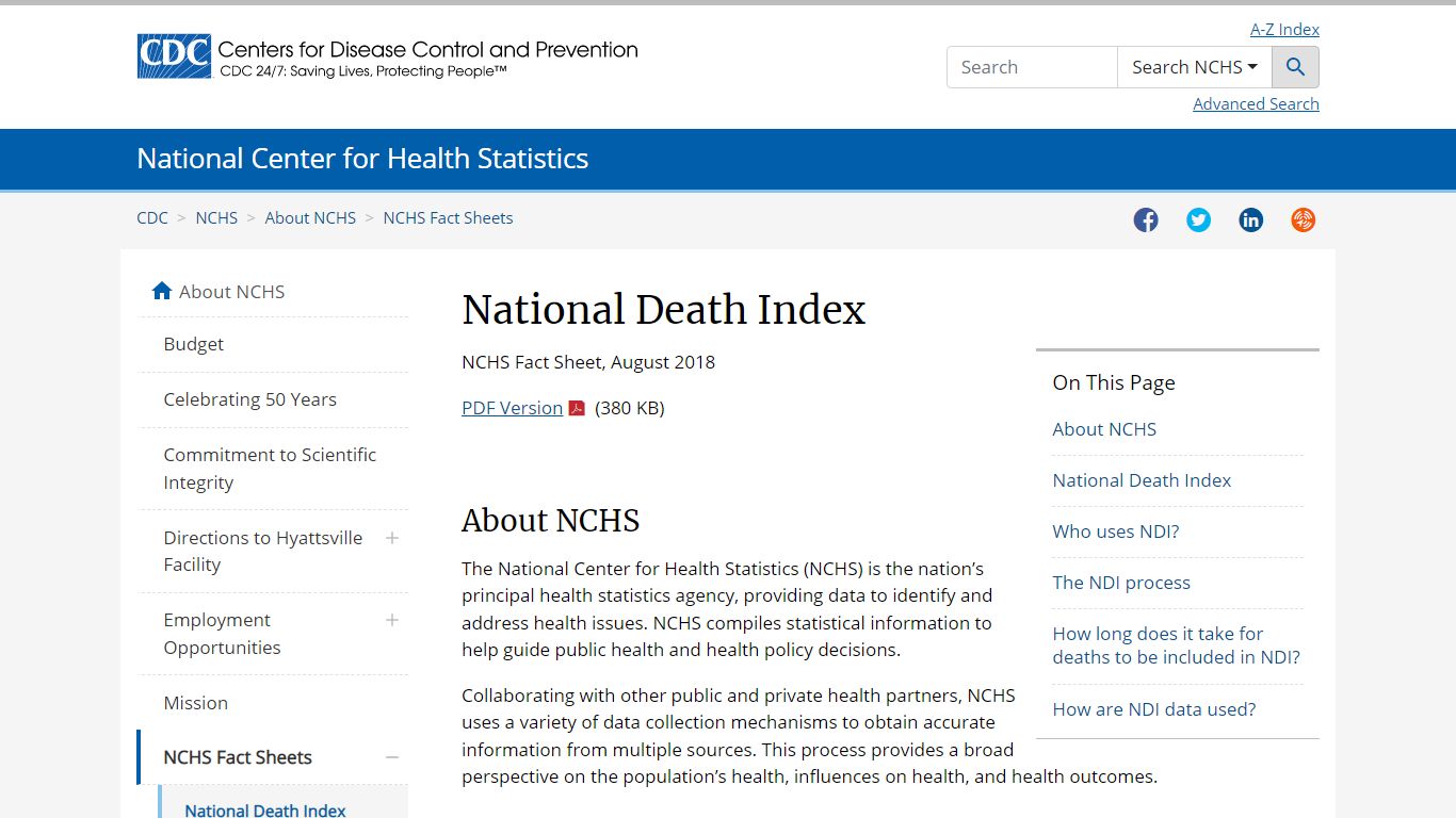About NCHS - NCHS Fact Sheets - National Death Index